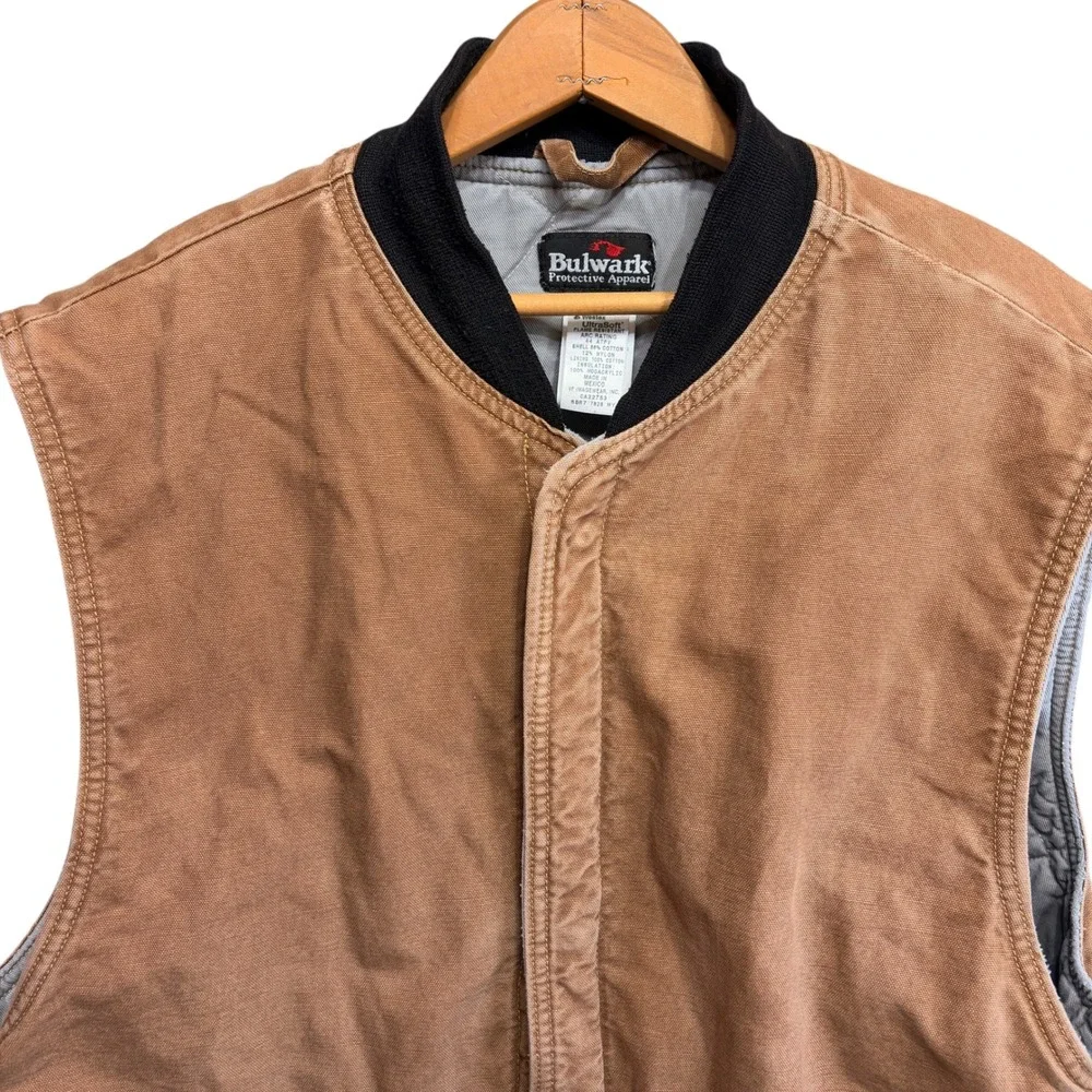 Bulwark FR Mens Flame Resistant Work Vest Brown Westex UltraSoft Distressed L